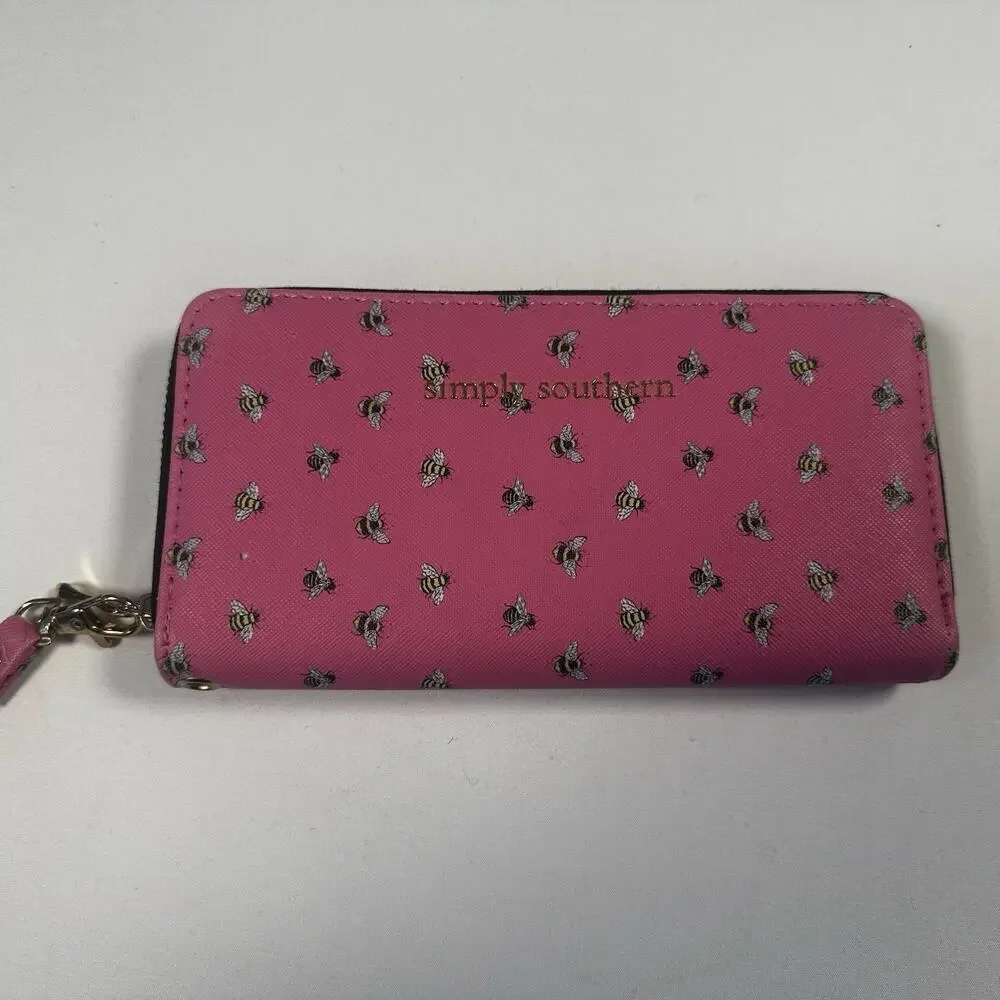 Simply Southern Wallet Wristlet Bright Pink Bees Small Flaw Cute Springy Summer